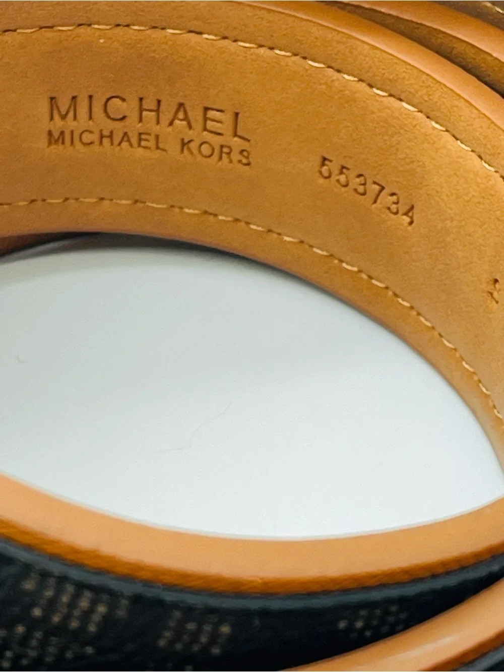 Michael Kors Brown Logo Canvas Saffiano Belt Tan Trim Gold Buckle Women's Small